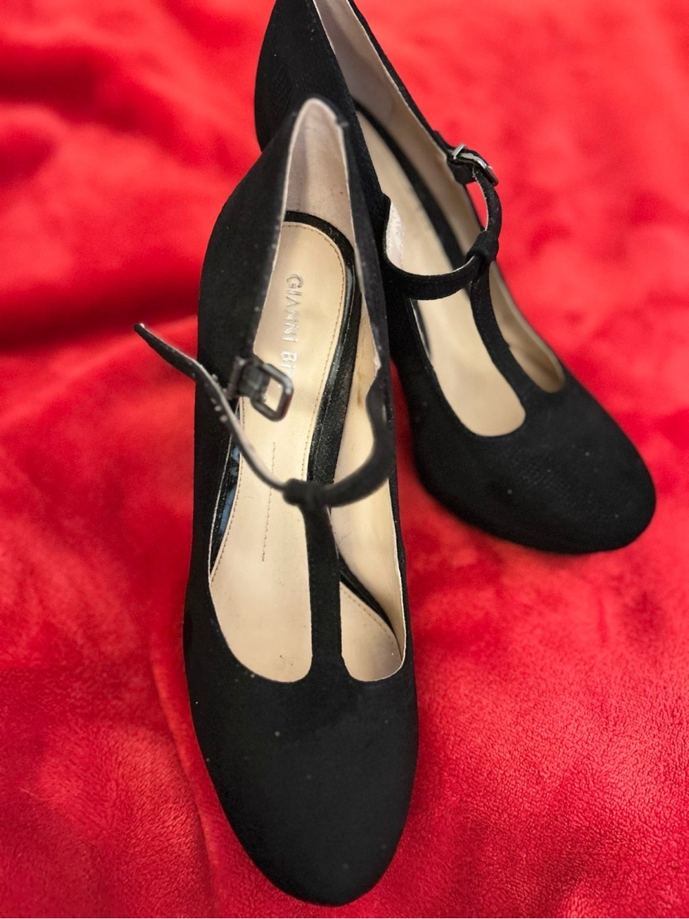 Gianni Bini Black T-Strap Suede Heels
